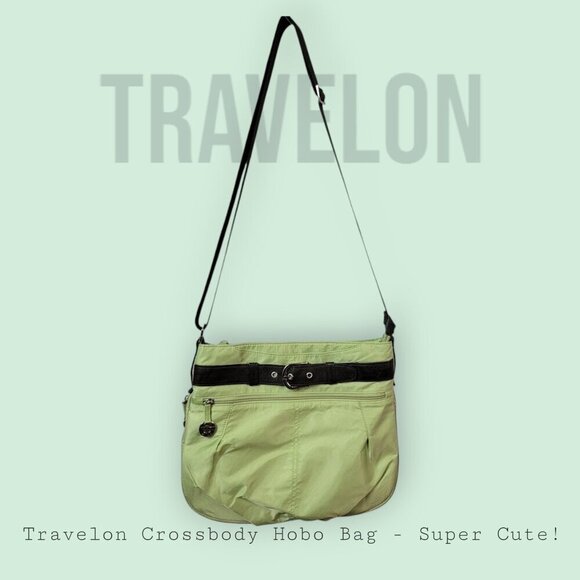 Great Travelon Nylon Crossbody Bag - Mint with Brown Belt and Strap - Picture 1 of 9